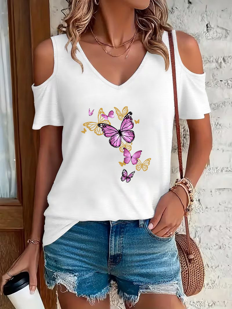 Summer Clothing Drop - Trendy Kelebek Baskılı Tişört Gotik Grafik