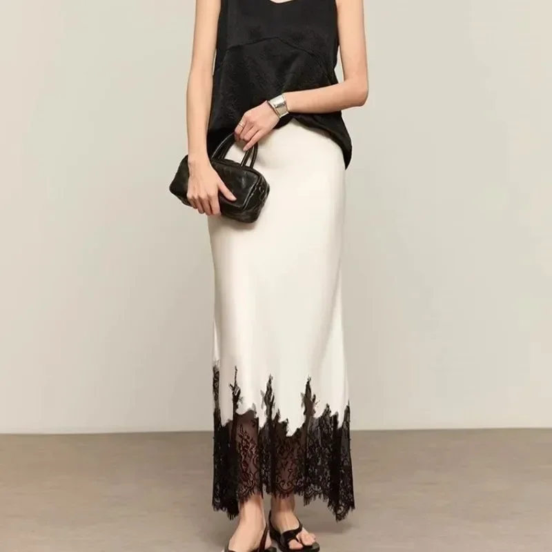 Summer Clothing Wraps - Peri Dantel Detaylı Midi Etek Yüksek