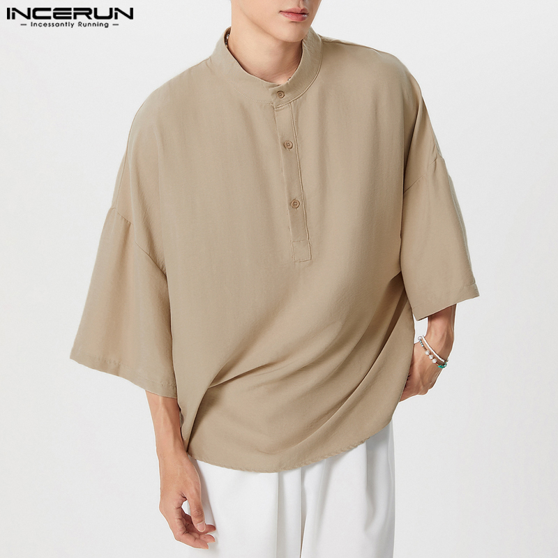 Summer Clothing Colors 2026 - INCERUN Erkek Gömlek Düz Renk Standı