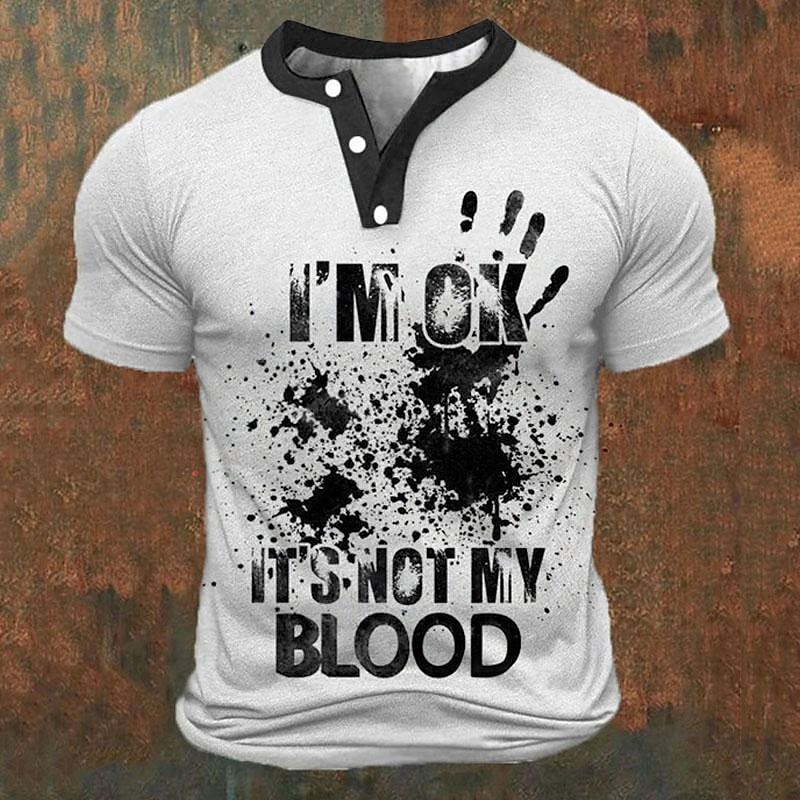 Summer Clothing Men Fashion - Komik 3D Harfli Baskılı Erkek Henley