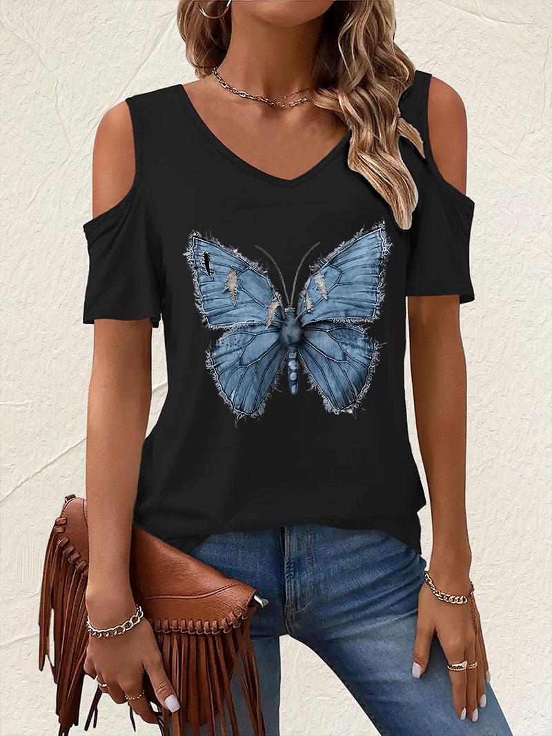 Vintage V Yaka Kelebek Baskılı - Summer Clothing Drop incelemesi ve fiyatı